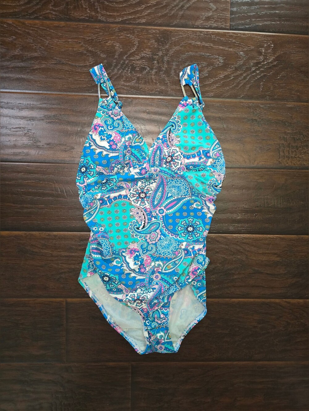 Love your Assets By Sarah Blakely Spanx Blue Paisley One Piece Swimsuit Large